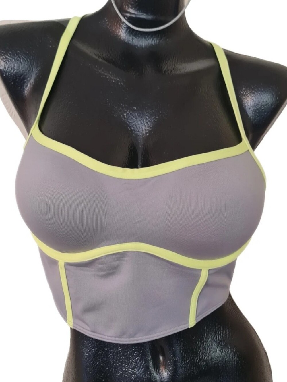Victoria's secret pink ultimate corset push-up sports bra LARGE DD GRAY YELLOW